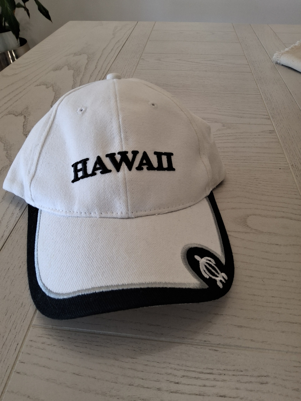 White Hawaii Embroidered Baseball Cap with Black Trim